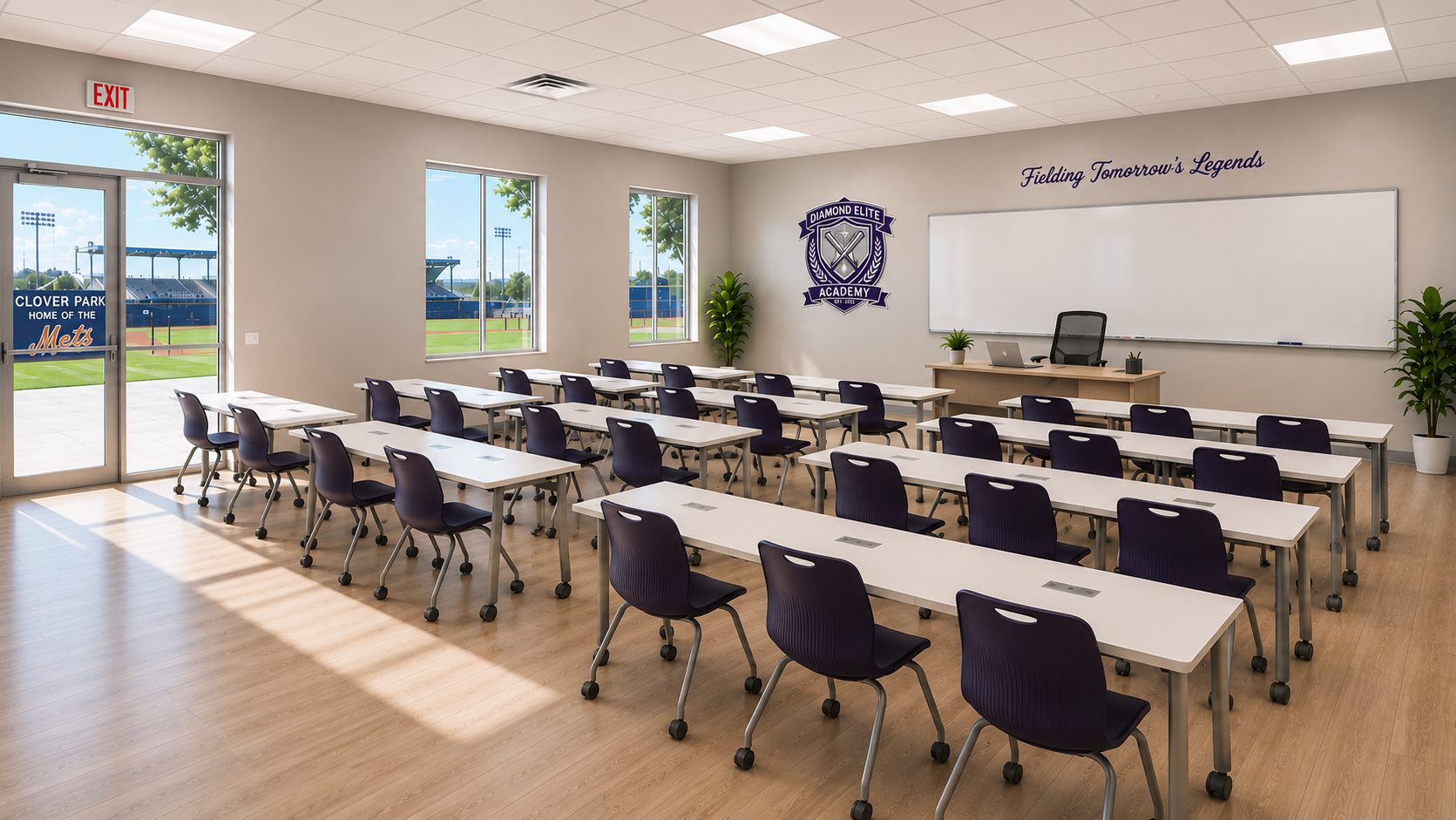 Rendering of a modern Diamond Elite Academy classroom